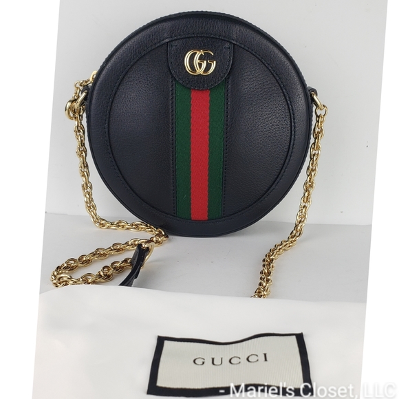 Authentic Gucci Black Ophidia Round Crossbody Bag with Dustbag #3343M